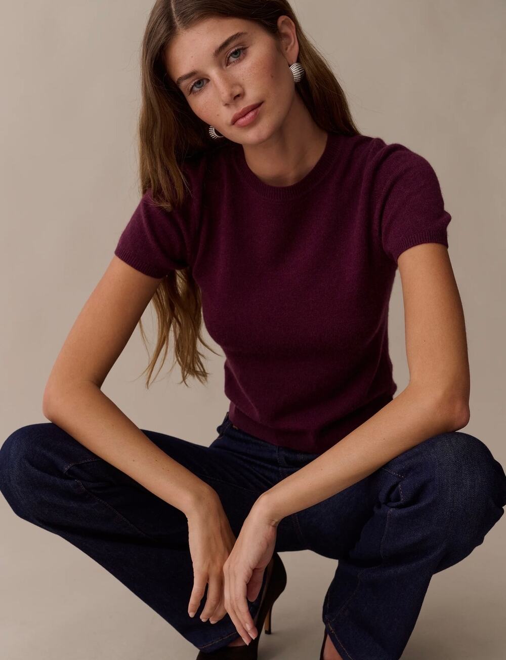 New few moda Caara lux cashmere grape top $147 sz M